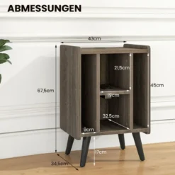 Plattenspieler-Ständer mit Ladestation & 4 Offenen Ablagen Vinylplatten Plattenspielertisch Vintage/Grau