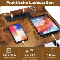 Plattenspieler-Ständer mit Ladestation Schallplattenregal mit 3 Haken und Aufbewahrungsfach für Schallplatten