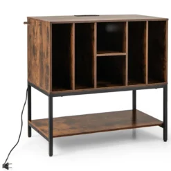 Plattenspielerständer mit Ladestation & Vinyl-Aufbewahrung Beistellschrank Vinyl-Display Regal Kaffee