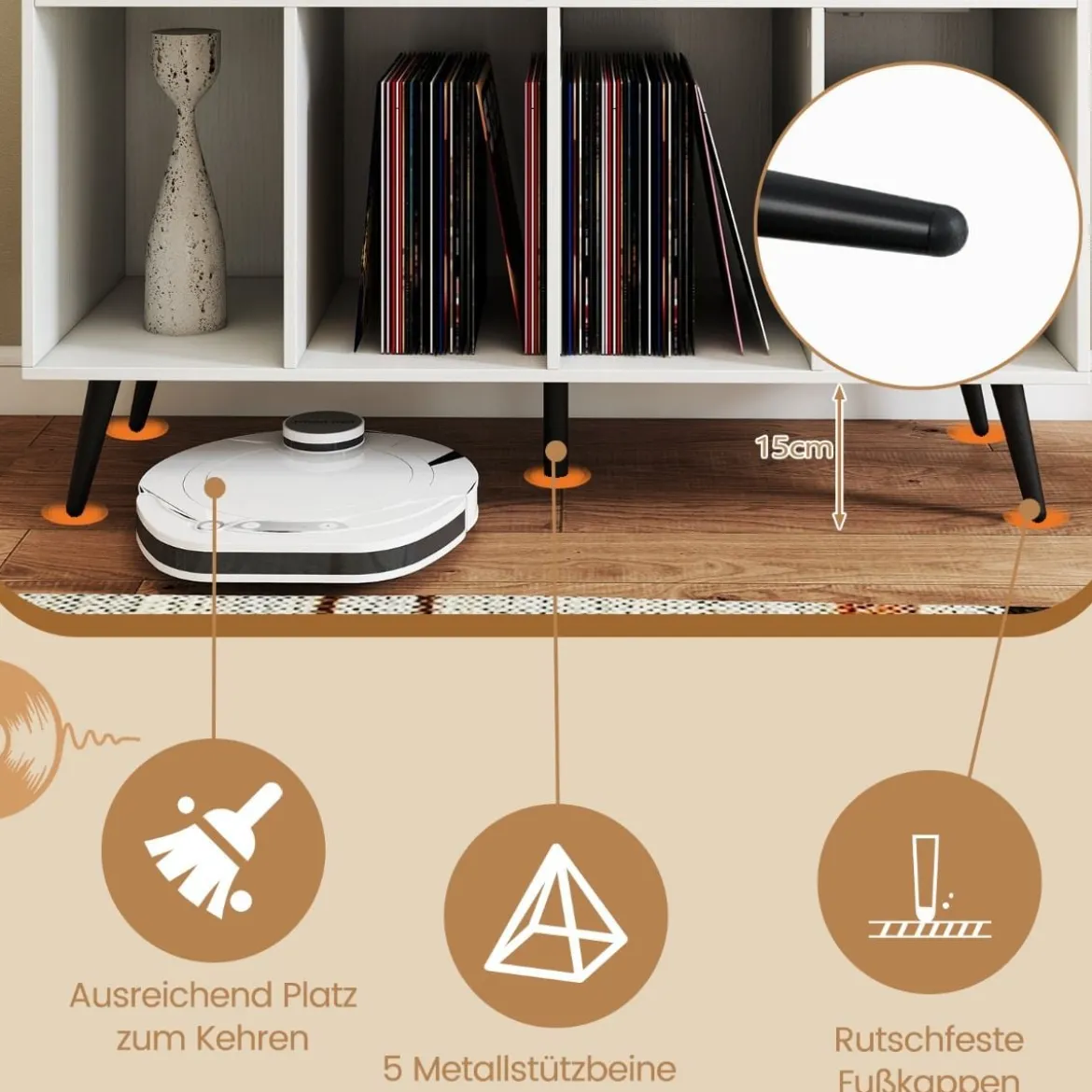 Plattenspielerständer mit Ladestation Plattenspielerständer mit Vinyl-Aufbewahrungsregalen Weiß