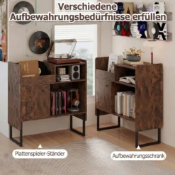Plattenspieler Ständer mit Ladenstation Schallplattenregal mit Trennwänden Beistelltisch Rustikal Braun