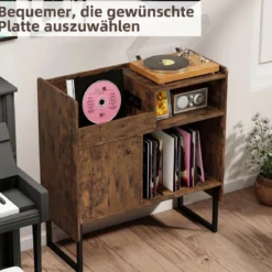 Plattenspieler Ständer mit Ladenstation Schallplattenregal mit Trennwänden Beistelltisch Rustikal Braun