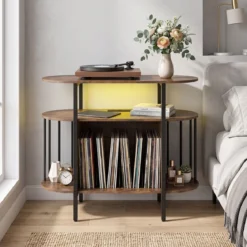 Plattenspieler-Ständer mit Verstellbarer LED-Beleuchtung & Ladestation 90 x 40 x 76,5 cm Rustikalbraun