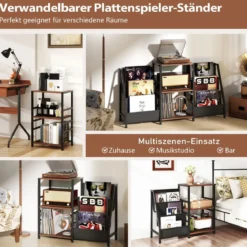 Plattenspielerständer mit Vinyl-Regal & 3 Ablagen & 6 Aufbewahrungstaschen Schallplattenständer