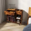 Plattenspielerständer Plattenschrank mit Steckdose & USB & Typ C 79,5 x 40 x 79 cm Rustikales Braun