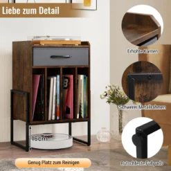 Plattenspieler Ständer Schallplatten Regal Mit 4 Fächern Bis 160 Alben Vinyl Schrank Für Wohnzimmer Braun