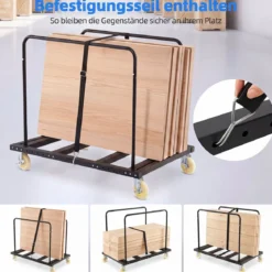 Plattenwagen mit Feststellbaren Rollen & Bremse Transportwagen mit Stahlrahmen bis 815 kg Belastbar