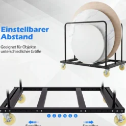 Plattenwagen mit Feststellbaren Rollen & Bremse Transportwagen mit Stahlrahmen bis 815 kg Belastbar