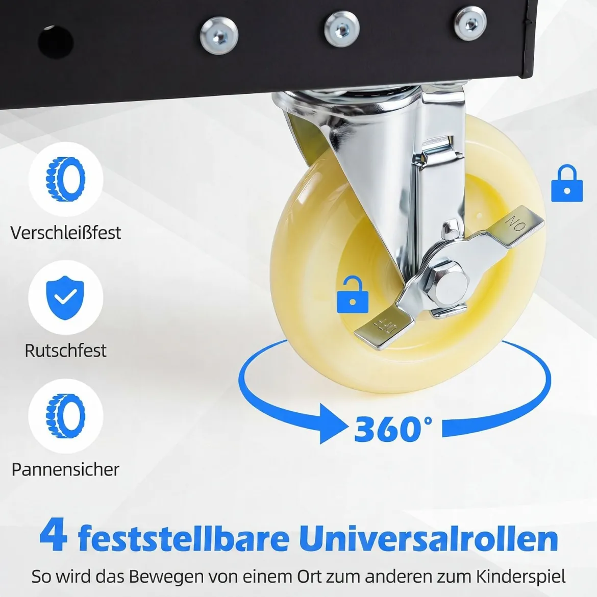 Plattenwagen mit Feststellbaren Rollen & Bremse Transportwagen mit Stahlrahmen bis 815 kg Belastbar