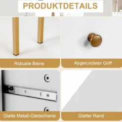 Platzsparender Eck Schreibarbeitstisch mit 2 Großen Schubladen und Ablagefläche für Kleine Räume Golden