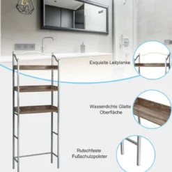 Platzsparendes Toilettenregal 3-stöckiges Badezimmerregal 61 x 22,5 x 167,5 cm Silber + Braun