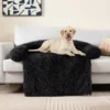 Plüschbett für Hunde mit rutschfester Unterseite abnehmbarem waschbarem Bezug & weicher Nackenrolle große 115 × 120 cm Schwarz