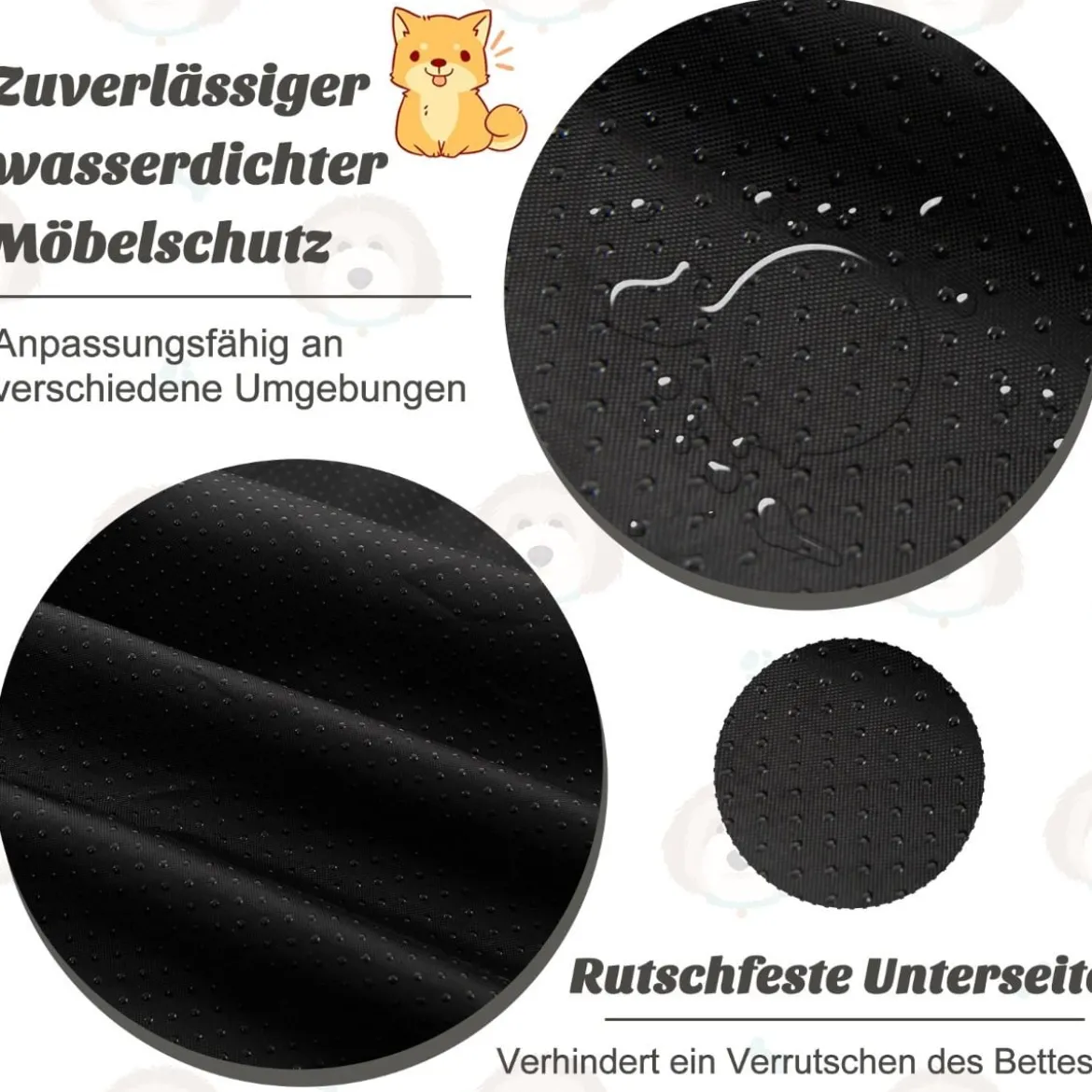 Plüschbett für Hunde mit rutschfester Unterseite abnehmbarem waschbarem Bezug & weicher Nackenrolle große 115 × 120 cm Schwarz