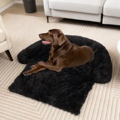 Plüschbett für Hunde mit rutschfester Unterseite abnehmbarem waschbarem Bezug & weicher Nackenrolle große 115 × 120 cm Schwarz