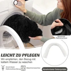 Plüschbett für Hunde mit rutschfester Unterseite abnehmbarem waschbarem Bezug & weicher Nackenrolle kleine 101 x 89 cm Schwarz