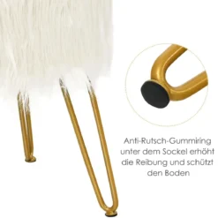 Plüsch Schminkhocker mit Goldenen Metallbeinen Runder Plüschhocker 35,5 x 35,5 x 46 cm Weiß