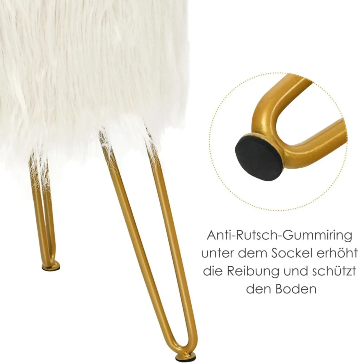 Plüsch Schminkhocker mit Goldenen Metallbeinen Runder Plüschhocker 35,5 x 35,5 x 46 cm Weiß