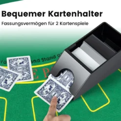 Pokerset 300 Chips Pokerkoffer mit 2 Kartendeck 5 Würfel Dealer Button Matte Kartenmischer & Kartengeber