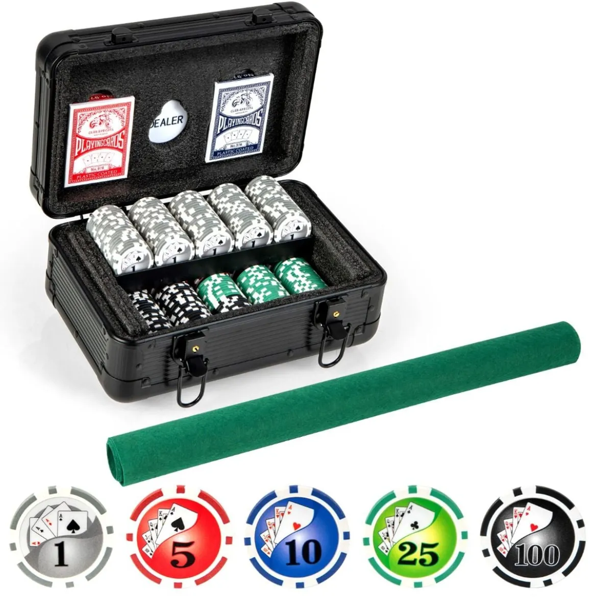 Pokerset mit 300 Laser-Chips & Pokerkoffer & 2 Spielkarten & 2 Schlüsseln Poker Komplett Set