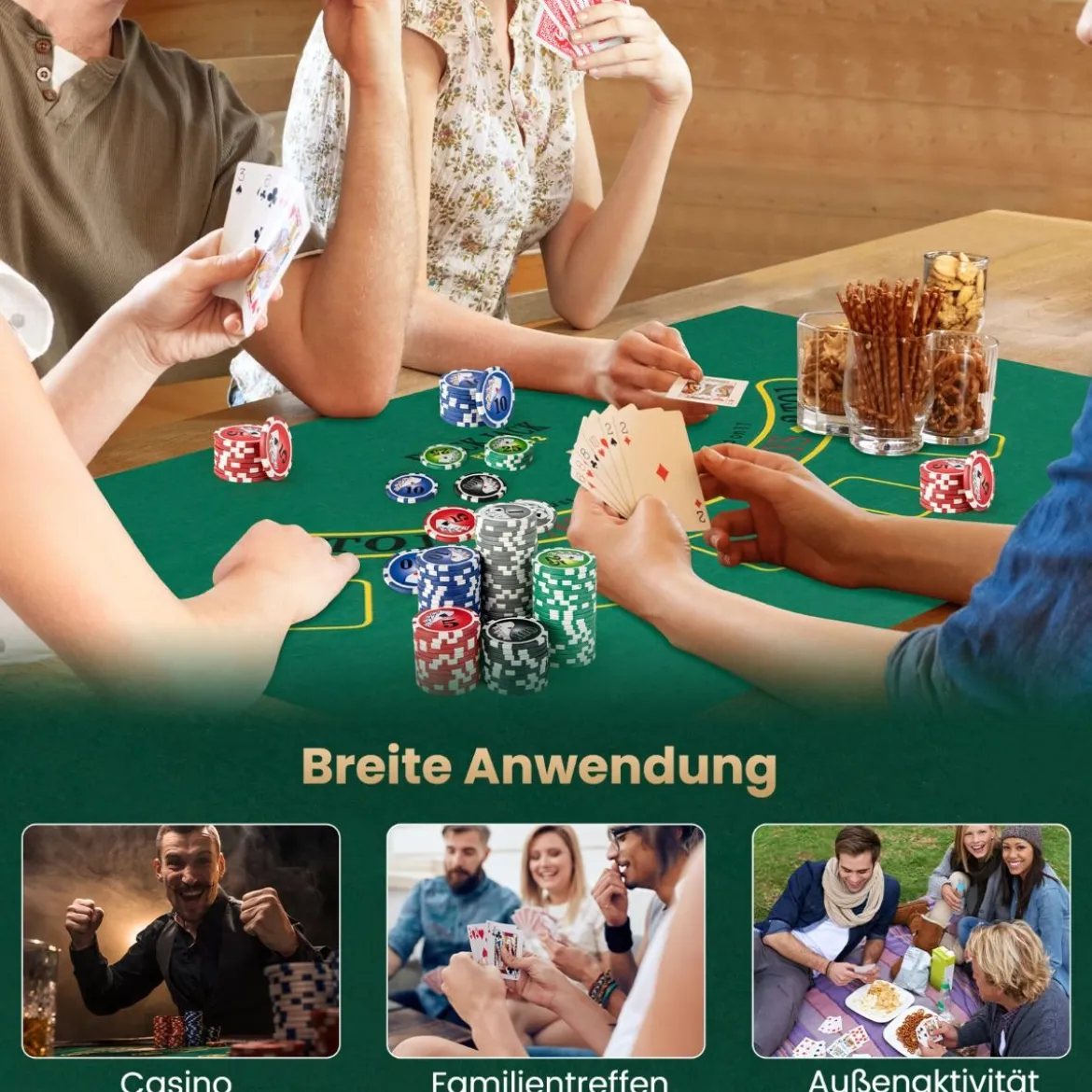 Pokerset mit 300 Laser-Chips & Pokerkoffer & 2 Spielkarten & 2 Schlüsseln Poker Komplett Set