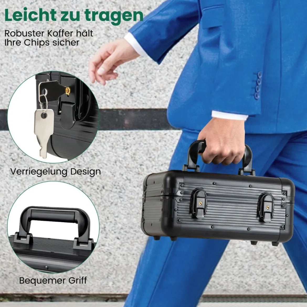 Pokerset mit 300 Laser-Chips & Pokerkoffer & 2 Spielkarten & 2 Schlüsseln Poker Komplett Set