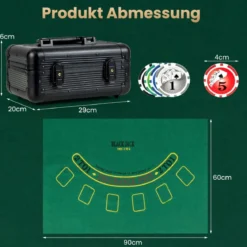 Pokerset mit 300 Laser-Chips & Pokerkoffer & 2 Spielkarten & 2 Schlüsseln Poker Komplett Set