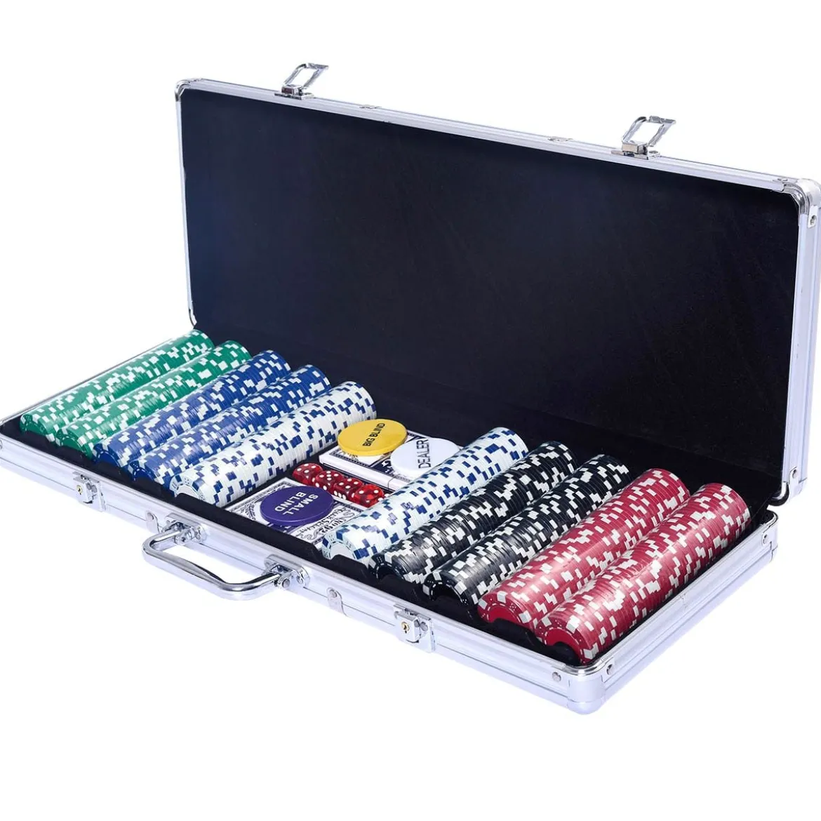 Pokerset Pokerkoffer 500 Laser-Chips Alukoffer Alu Pokerkoffer + Tuch + 2 Pokerdecks