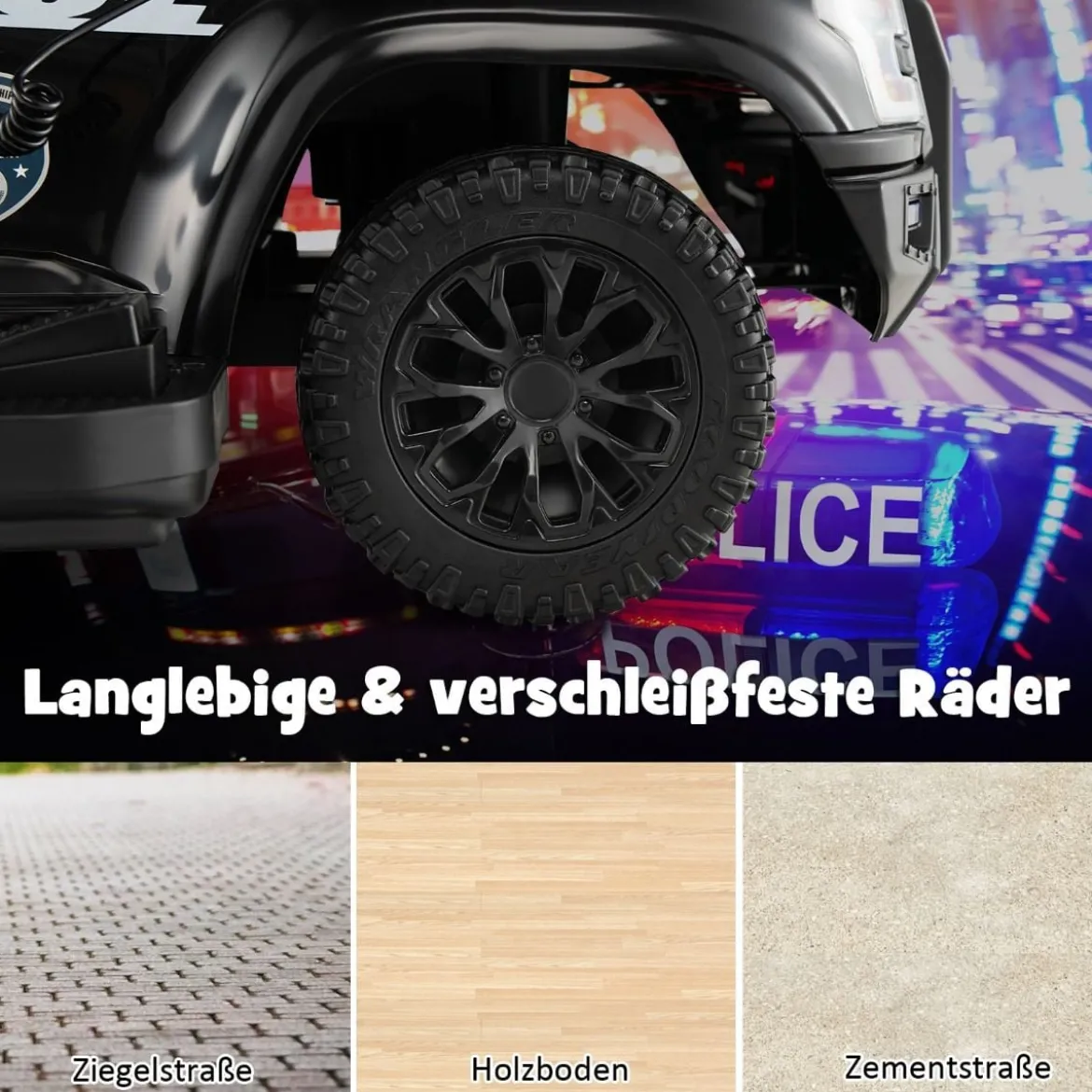 Polizei Elektroauto für Kinder 6V Elektrisches Kinderauto mit Stauraum Schwarz/Rosa/Weiß