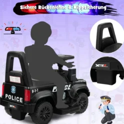 Polizei Elektroauto für Kinder 6V Elektrisches Kinderauto mit Stauraum Schwarz/Rosa/Weiß