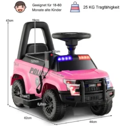 Polizei Elektroauto für Kinder 6V Elektrisches Kinderauto mit Stauraum Schwarz/Rosa/Weiß