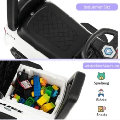 Polizei Elektroauto für Kinder 6V Elektrisches Kinderauto mit Stauraum Schwarz/Rosa/Weiß