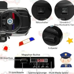 Polizei Elektroauto für Kinder 6V Elektrisches Kinderauto mit Stauraum Schwarz/Rosa/Weiß