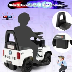 Polizei Elektroauto für Kinder 6V Elektrisches Kinderauto mit Stauraum Schwarz/Rosa/Weiß