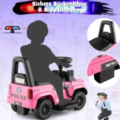 Polizei Elektroauto für Kinder 6V Elektrisches Kinderauto mit Stauraum Schwarz/Rosa/Weiß