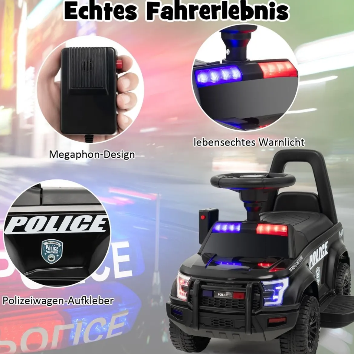 Polizei Elektroauto für Kinder 6V Elektrisches Kinderauto mit Stauraum Schwarz/Rosa/Weiß