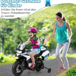 Polizeimotorrad für Kinder Akkubetriebenes Motorrad mit 2 Stützrädern 110 x 82,5 x 63 cm Weiß