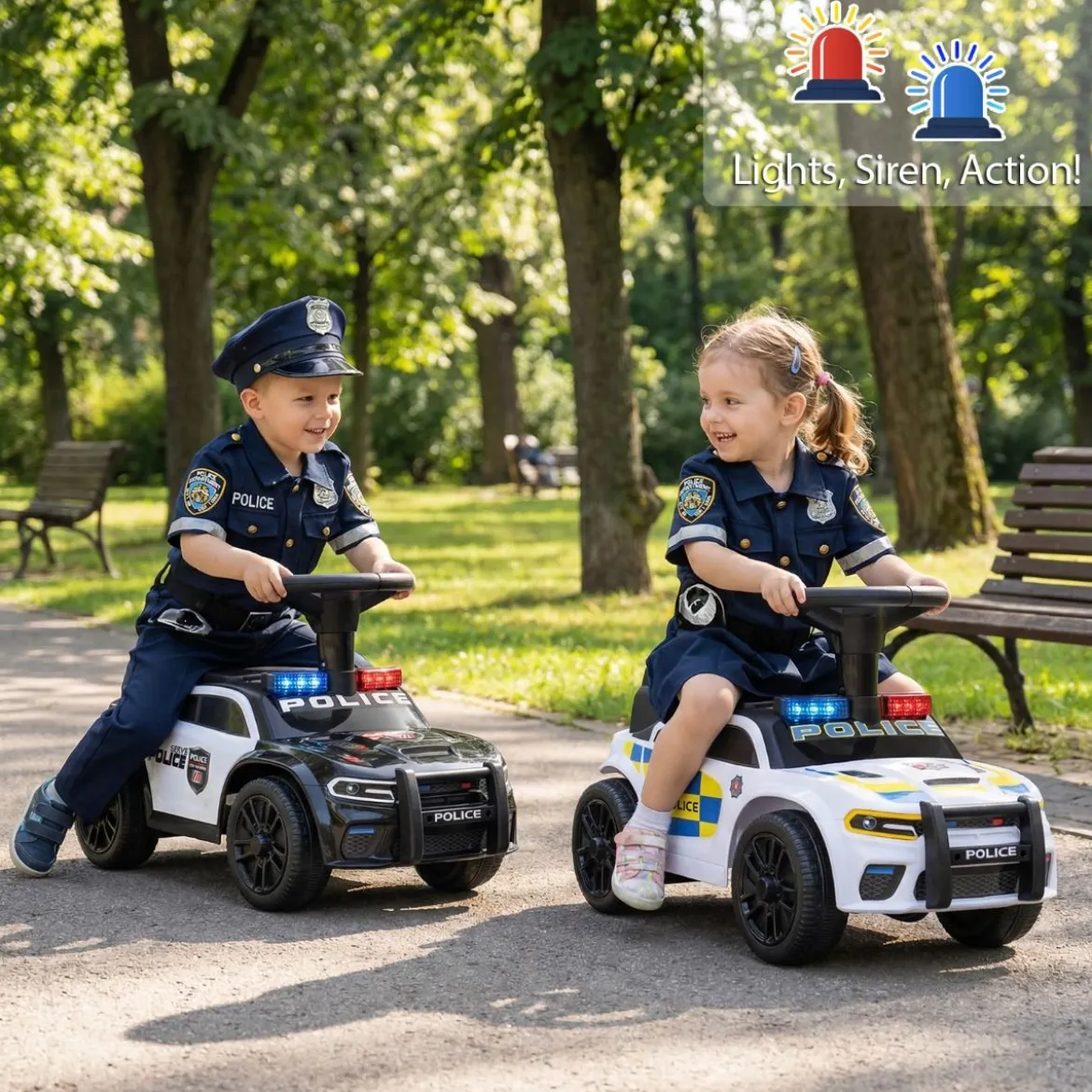 Polizei-Rutscher-Auto für Kleinkinder Rutschauto mit blinkenden Lichtern Musik Sirene Weiß