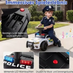 Polizei-Rutscher-Auto für Kleinkinder Rutschauto mit blinkenden Lichtern Musik Sirene Weiß