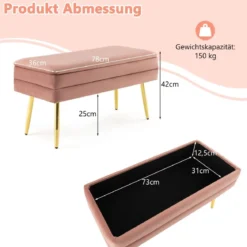 Polsterbank mit Stauraum & Metallbeine Schminkbank Moderner Aufbewahrungsbank Rosa