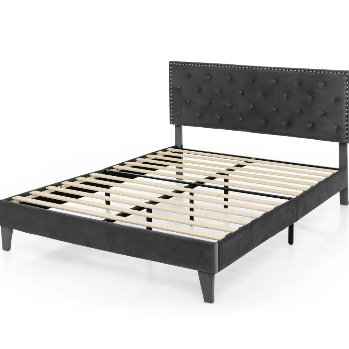 Polsterbett 200 x 180 cm Doppelbett mit Lattenrost & Kopfteil Gepolstertes Bettrahmen Grau Bettgestell bis 450 kg belastbar