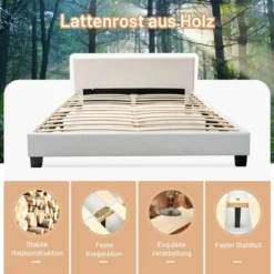 Polsterbett 140 x 200 cm Moderner Bettgestell mit 16 Fabigen LED Licht Weiß