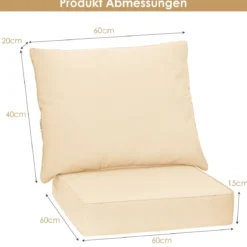 Polster für Gartenmöbel Sitzkissen 60 x 60 x 15 cm + Rückenlehne 60 x 40 x 20 cm Gartenstuhl Auflagen Weiß