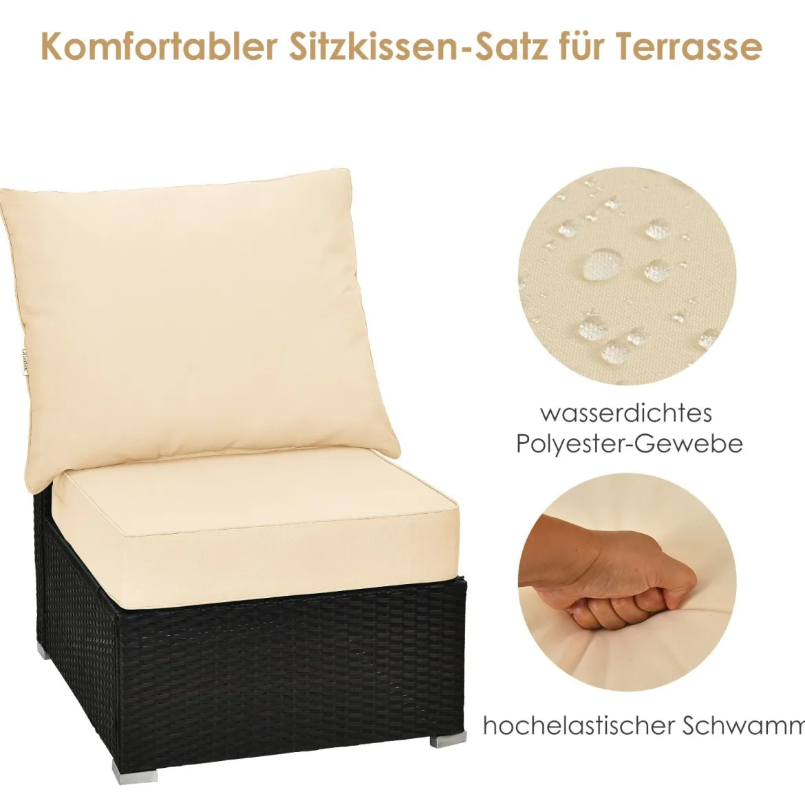 Polster für Gartenmöbel Sitzkissen 60 x 60 x 15 cm + Rückenlehne 60 x 40 x 20 cm Gartenstuhl Auflagen Weiß