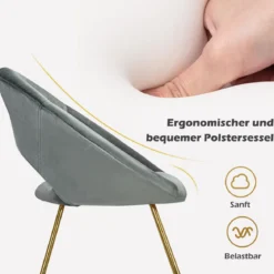 Polstersessel mit Metallbeinen Schminktisch Stuhl bis 120kg belastbar Wohnzimmerstuhl Grau