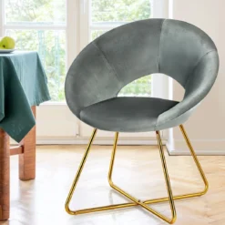 Polstersessel mit Metallbeinen Schminktisch Stuhl bis 120kg belastbar Wohnzimmerstuhl Grau
