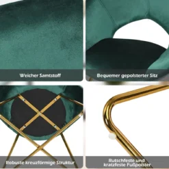 Polstersessel mit Metallbeinen Schminktisch Stuhl bis 120kg belastbar Wohnzimmerstuhl Grün