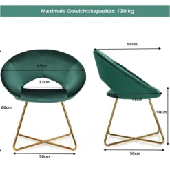Polstersessel mit Metallbeinen Schminktisch Stuhl bis 120kg belastbar Wohnzimmerstuhl Grün