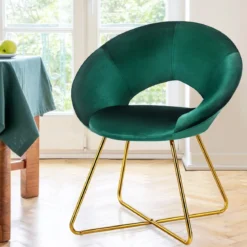 Polstersessel mit Metallbeinen Schminktisch Stuhl bis 120kg belastbar Wohnzimmerstuhl Grün