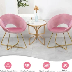 Polstersessel mit Metallbeinen Schminktisch Stuhl bis 120kg belastbar Wohnzimmerstuhl Rosa