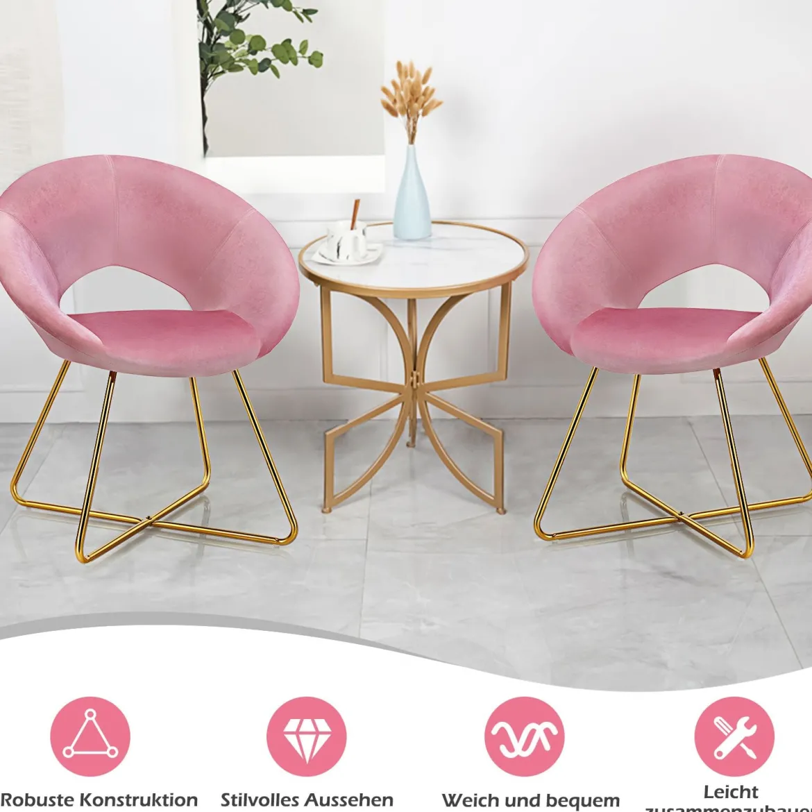 Polstersessel mit Metallbeinen Schminktisch Stuhl bis 120kg belastbar Wohnzimmerstuhl Rosa